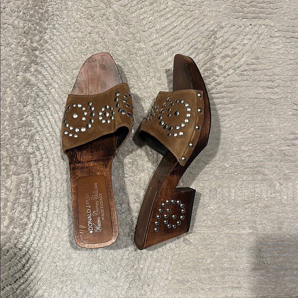 Donald J. Pliner Brown Studded Heels western couture collection wood
